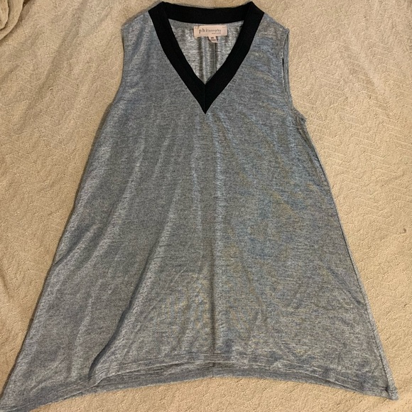 Philosophy metallic sleeveless tunic top silver & grey marled V-neck long flowy - Picture 8 of 13